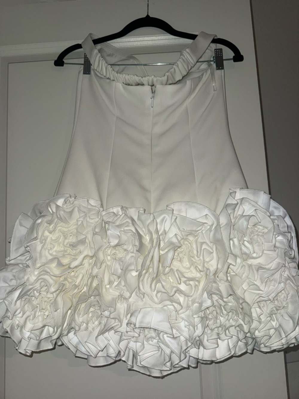 Off-Shoulder Ivory Ruffle Hem Mini Dress - Picture 5 of 5